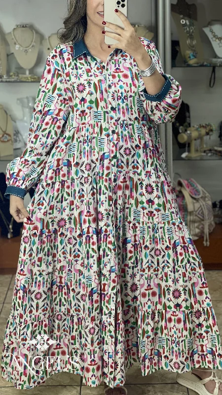 New Deals Long Sleeves OS Multicolor Maxi Dress