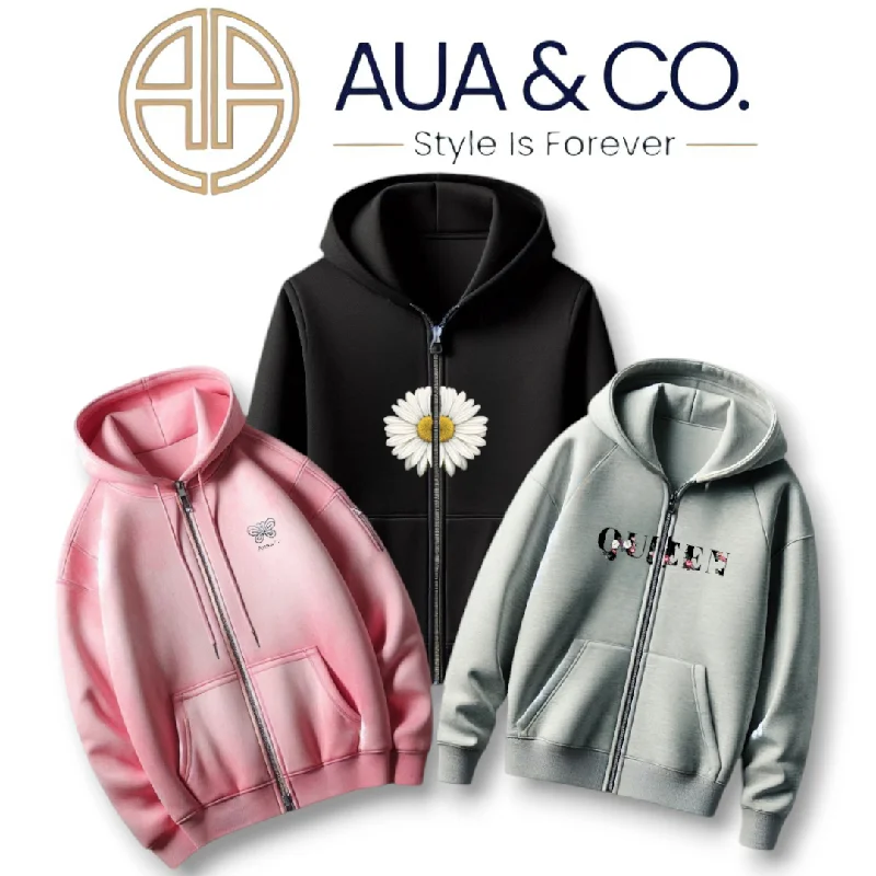 Best Seller Bundle of 3 Women's Zipper Hoodies 👚✨ - Stylish & Unique Designs | AUA&CO