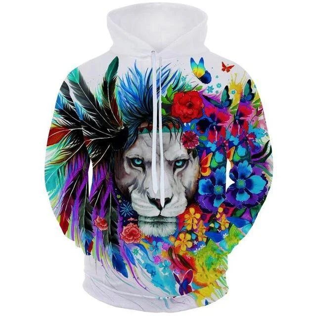 Instant Discount Colourful Flower Lion Hoodie