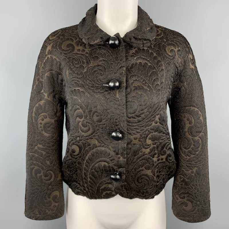 Fantastic Deals LANVIN Size 4 Black & Brown Brocade Cropped Jacket
