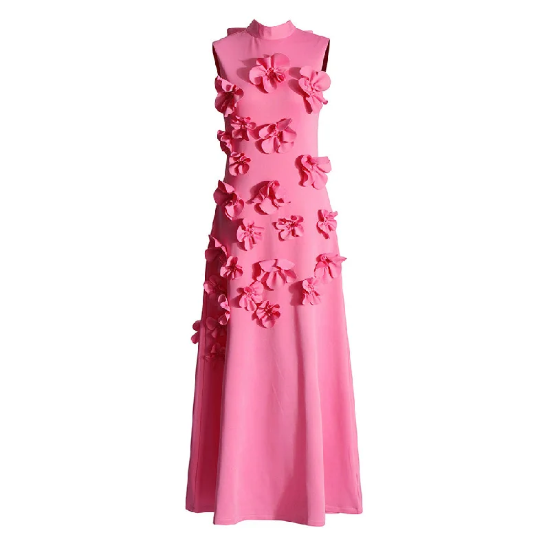 Sneak Peek Sale Elegant Mock Neck Bow Tie Back Sleeveless A Line Rosette Midi Dress Sneak Peek Sale Elegant Mock Neck Bow Tie Back Sleeveless A Line Rosette Midi Dress