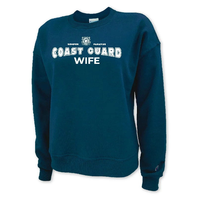 Bonus Savings Coast Guard Champion Wife Ladies Crewneck (Navy)
