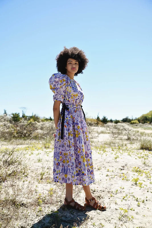 Markdown Madness Purple Floral Cotton Midi Dress