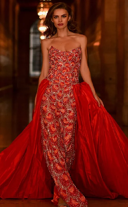 Jovani S04603 Orange Couture Pageant Dress overskirt beaded Gown Red Carpet