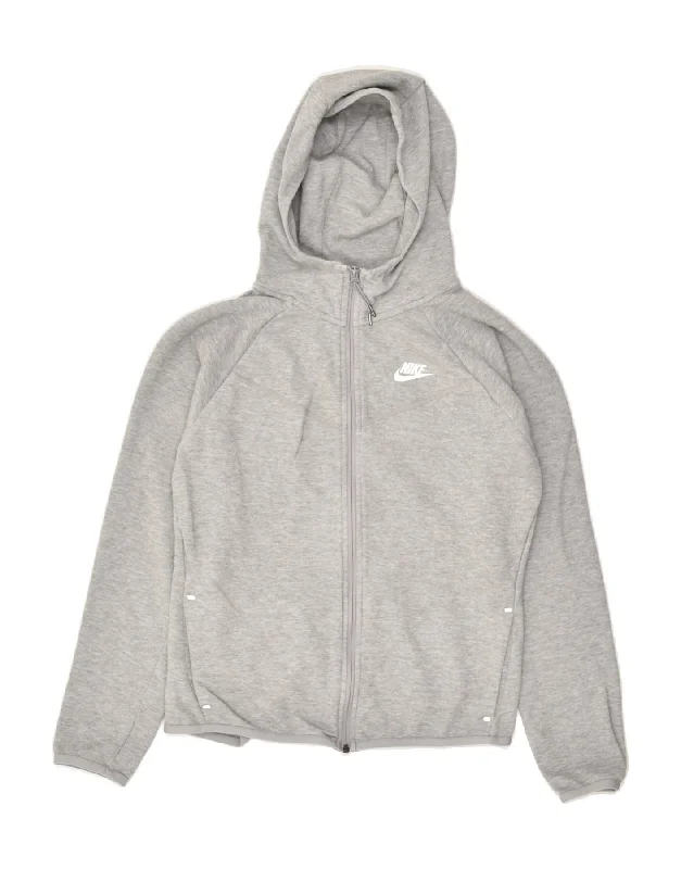 Online Only NIKE Womens Zip Hoodie Sweater UK 14 Medium Grey Cotton