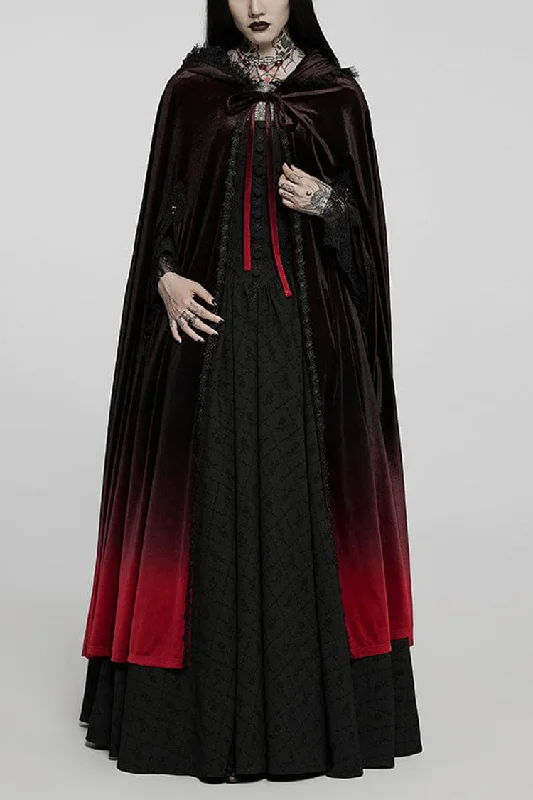 Black/Red Gothic Palace Gorgeous Straps Fantasy Gradient Skirt Large Open Sleeves Hooded Women's Cloak