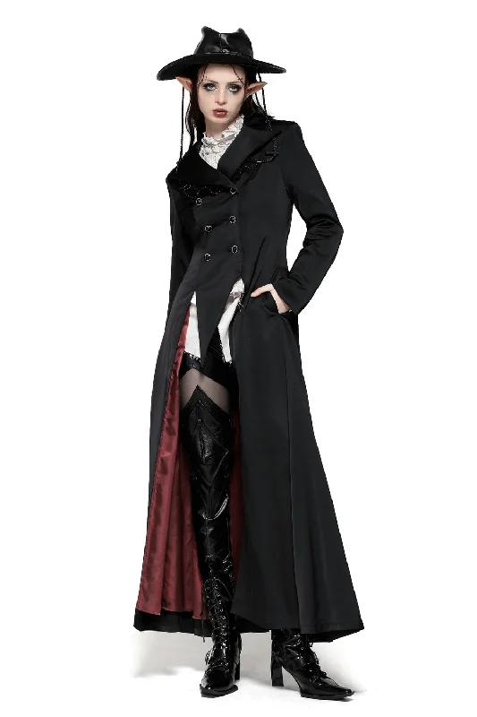 Elegant Black Victorian-Inspired Coat with Satin Details