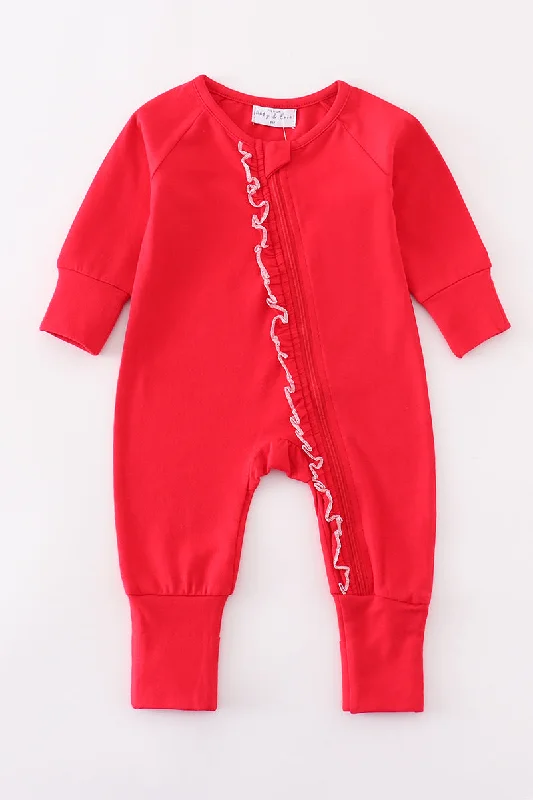 Inventory Reduction Premium Red ruffle zip girl pajama romper
