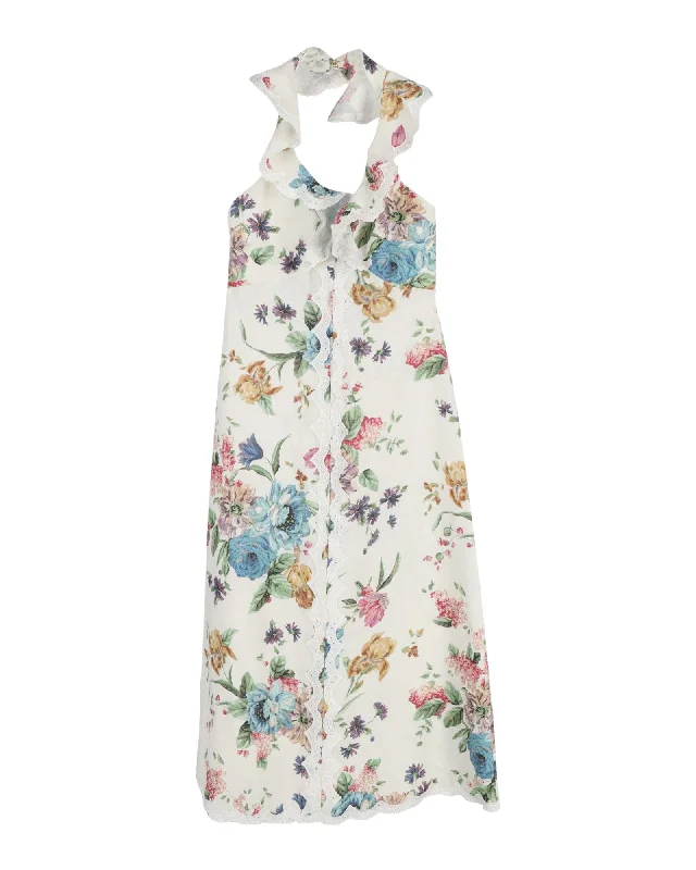 Zimmermann Halter Dress in Floral Print Cotton