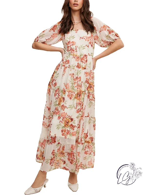Price Cut Chiffon Posy Maxi Dress