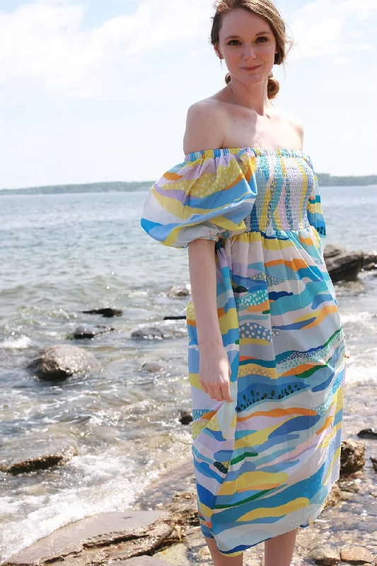 Bargain Bin Landscape Smocked Cotton Silk Dress