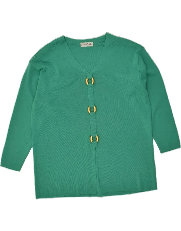 Daily Deals VINTAGE Womens V-Neck Jumper Sweater UK 14 Medium Green Merino Wool