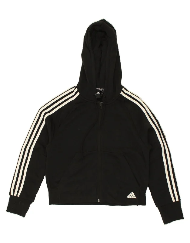 ADIDAS Womens Zip Hoodie Sweater UK 8-10 Small Black Cotton