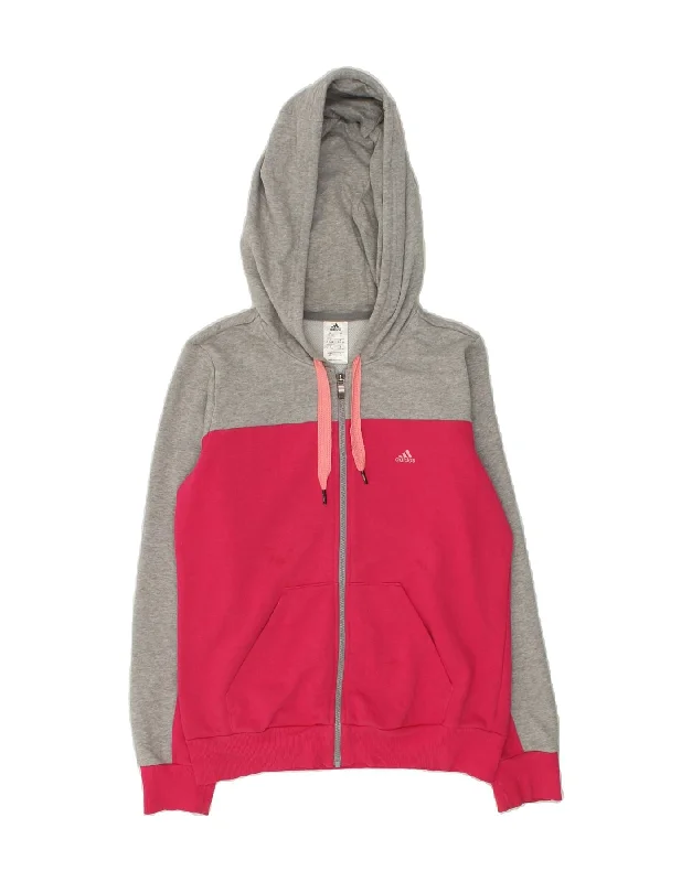 One-DAY Sale ADIDAS Womens Zip Hoodie Sweater UK 8-10 Small Pink Colourblock Cotton