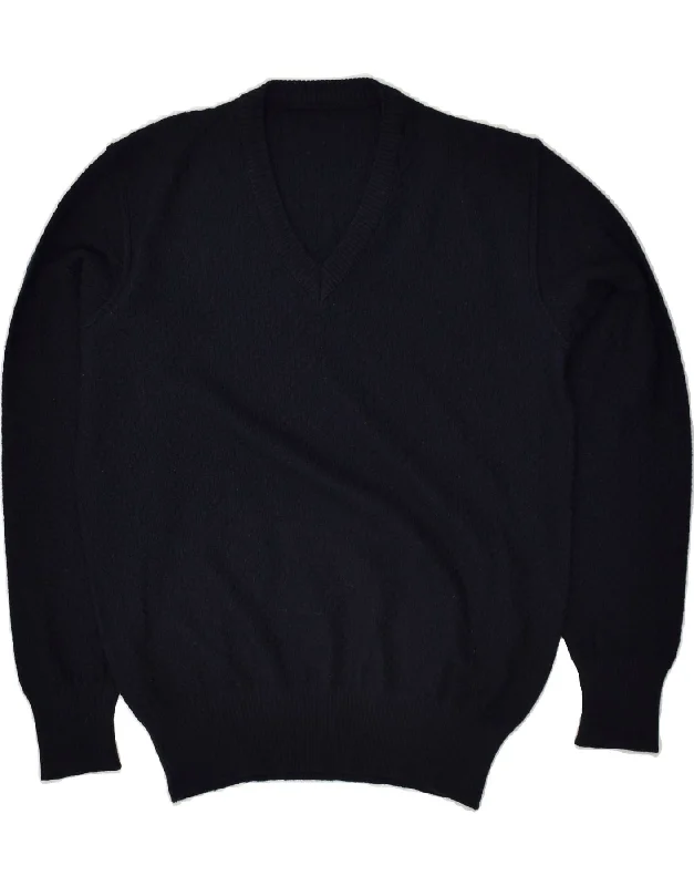 One-DAY Sale VINTAGE Womens V-Neck Jumper Sweater UK 16 Large Navy Blue Acrylic