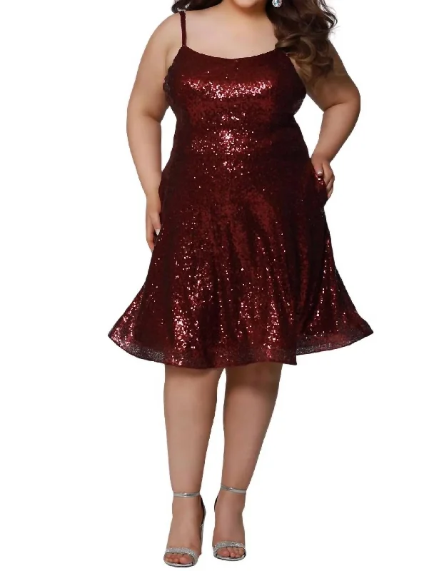 Sequin Spaghetti Strap Dress In Claret