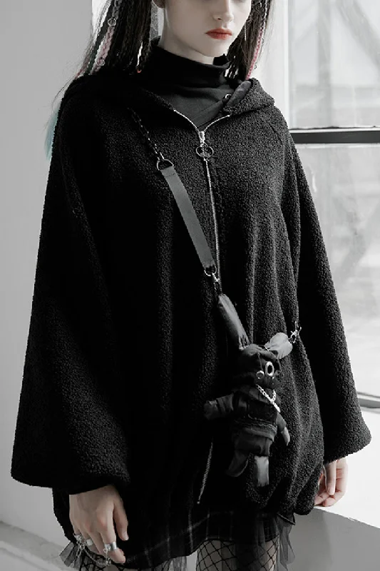 Bargain Prices Black Clown Hooded Bunny Doll Backpack Women's Punk Coat