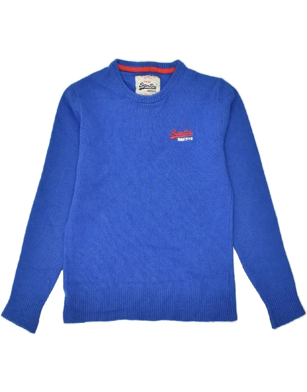 Discount Days SUPERDRY Womens Crew Neck Jumper Sweater UK 8 Small Blue Lambswool