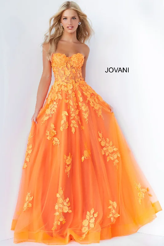 Jovani 07901 Long Lace Prom Dress Sheer Floral A Line Dress