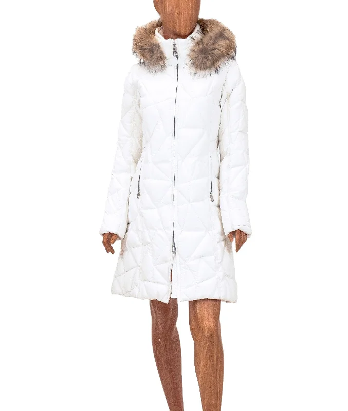 Time-Limited Offer White Down Parka with Fur Trim Hood