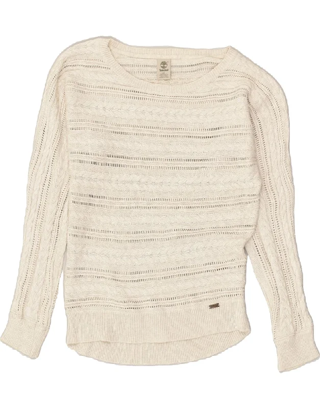 Super Sale TIMBERLAND Womens Boat Neck Jumper Sweater UK 14 Large Beige Striped