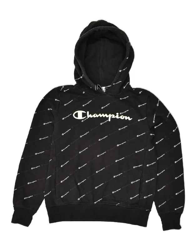 Price Drop CHAMPION Womens Graphic Hoodie Jumper UK 14 Medium Black