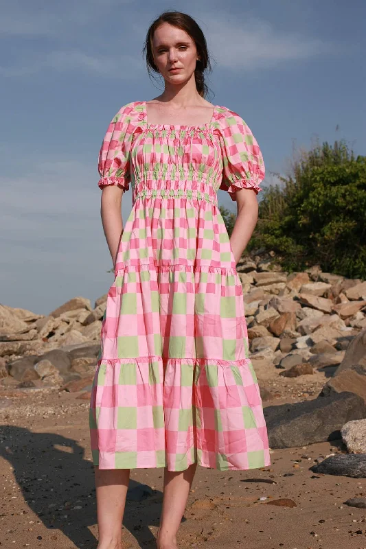 Special Savings Watermelon Grid Midi Dress
