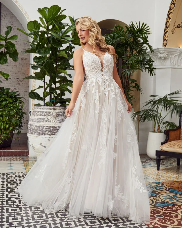 Inventory Reduction Casablanca Beloved Bridal BL354 Detailed Floral Lace Applique Bodice Plunging V Neck  V Cutout Sides