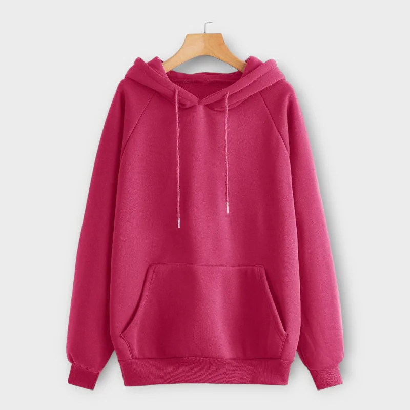 Bargain Prices Winter Dark Pink Plain Hoodie For Women's