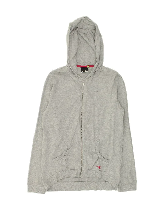 Massive Deals DIADORA Womens Zip Hoodie Sweater UK 12 Medium Grey Cotton