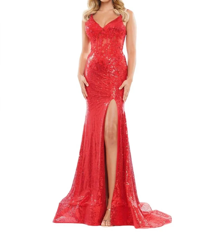 High Slit Mermaid Gown In Red