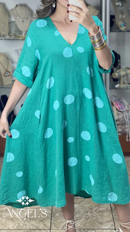 Savings Galore OS Polka Linen Midi Dress
