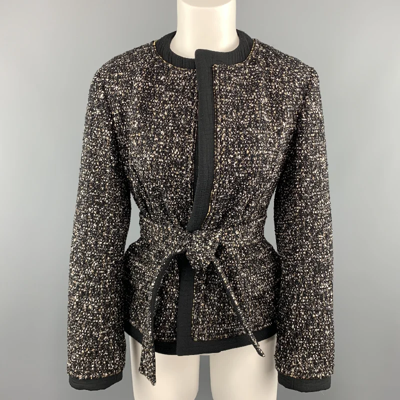 Price Slash YVES SAINT LAURENT Size M Black Tweed Ziper Trim Collarless Jacket