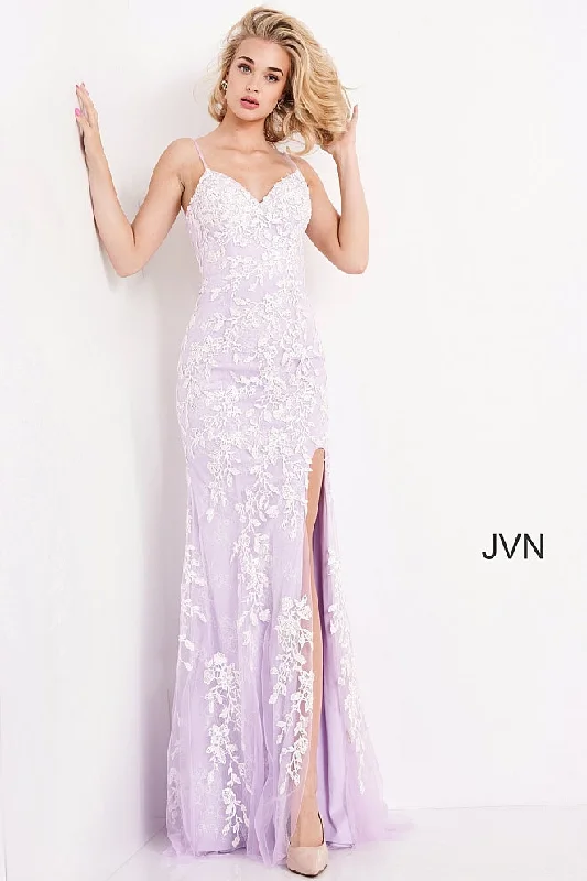 Jovani 06660 Long Fitted Lace V Neck Prom Dress Formal Pageant Backless Gown