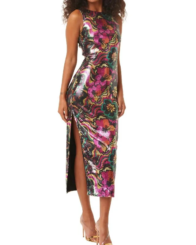 Massive Deals Nakia Sleeveless Sequin Midi Dress In Flora Groove Print | Flora Groove Print