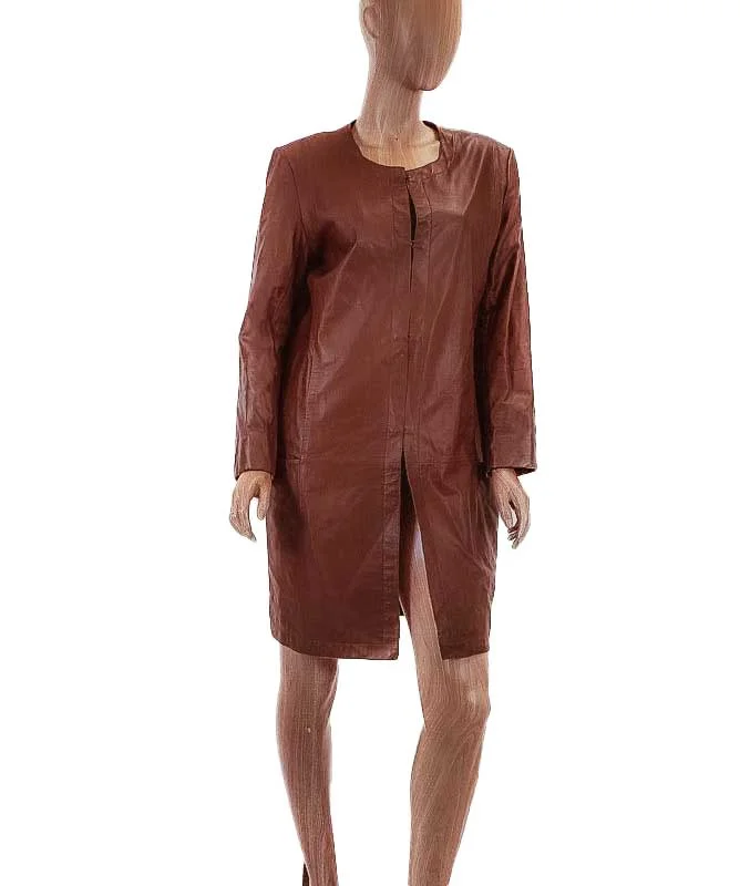 Online Only Leather Knee Length Jacket
