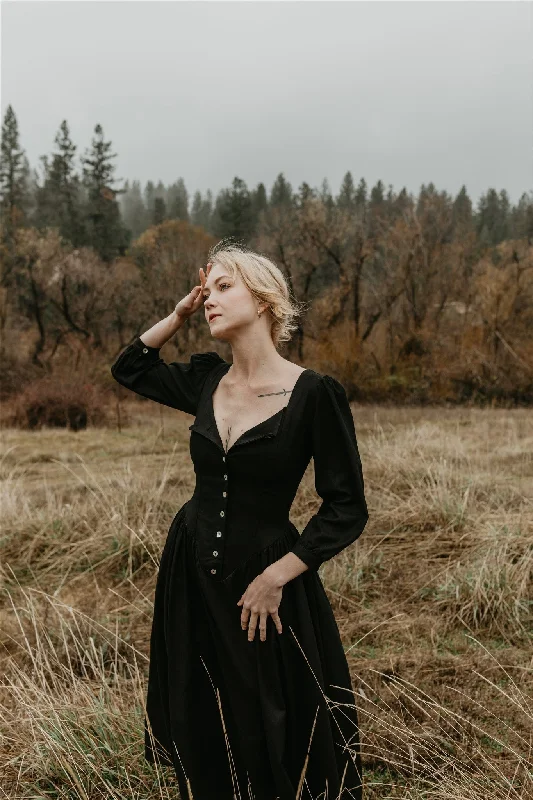 Fantastic Offers Prairie Dress in Black Linen