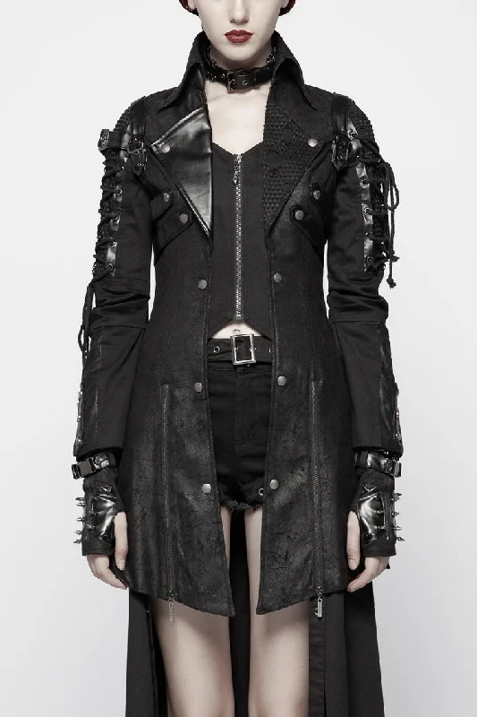Referral Discount Black Metal Buckle Decoration Zipper Womens Steampunk Windbreaker Coat