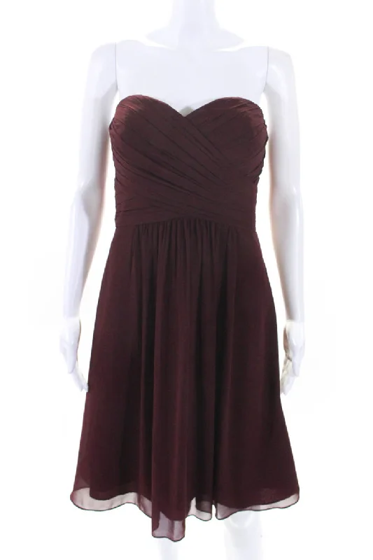 Camille La Vie Womens Burgundy Strapless Pleated Cocktail Dress