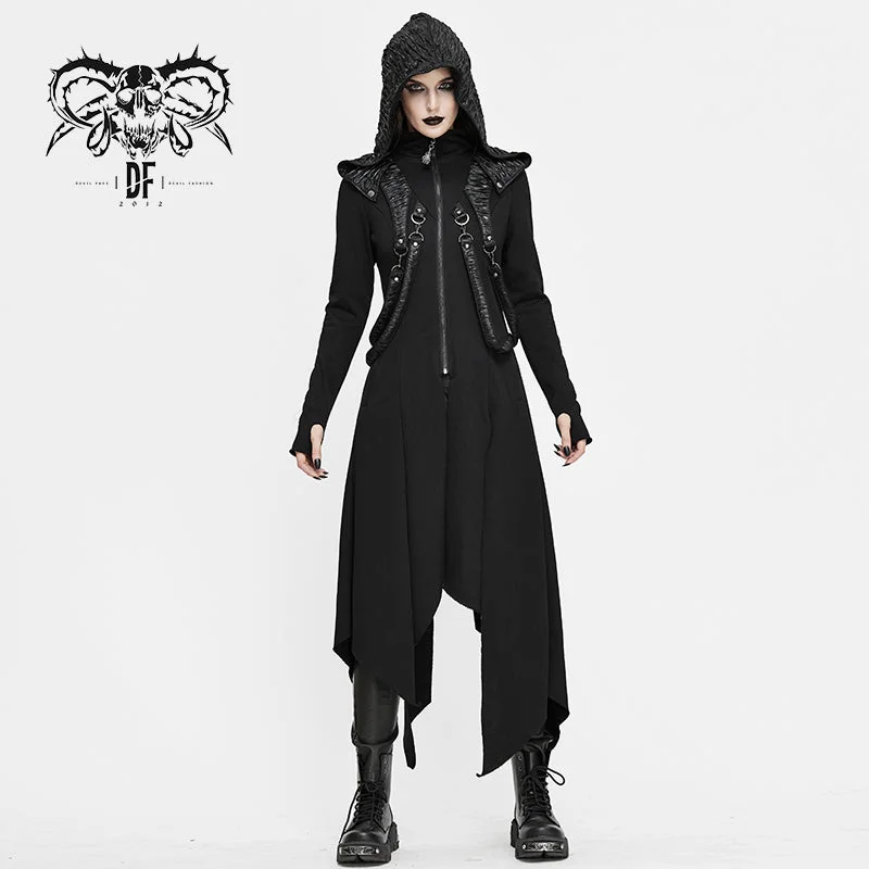 Act Now CT156 women winter fur slim punk fleece hooded long coat with loops