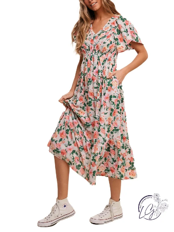 Final Markdown Garden Of Flowers Midi Dress