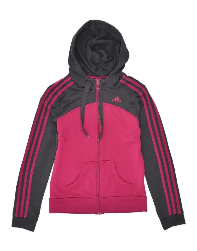 ADIDAS Womens Zip Hoodie Sweater UK 8 Small Pink Colourblock Polyester