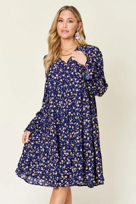 Best Bargains Double Take Full Size Printed Ruffle Hem Long Sleeve Tiered Dress