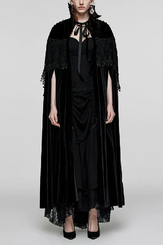 Exclusive Access Black Bat Stand Collar Stitching Lace Nails Decorated Womens Gothic Cloak