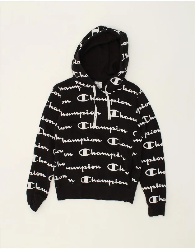 Hurry In CHAMPION Womens Graphic Hoodie Jumper UK 8 Small Black Cotton