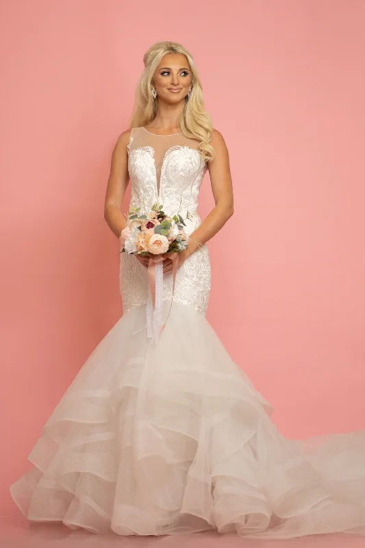 Can't Miss Johnathan Kaye B314 Size 20 Long Lace Mermaid Wedding Dress Sheer Neck Bridal Gown Train