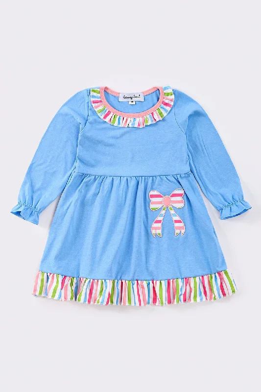 Limited Quantity Blue bow applique girl dress