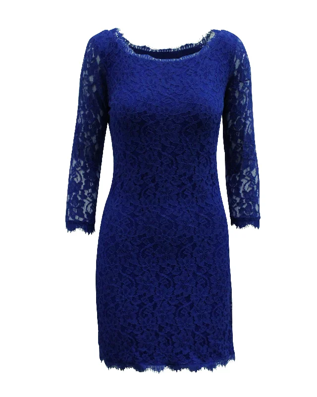 Diane von Furstenberg Zarita Lace Mini Dress in Blue Rayon