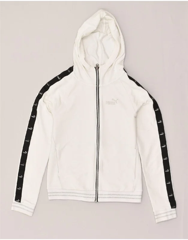 Lowest Price PUMA Womens Zip Hoodie Sweater UK 10 Small White Cotton