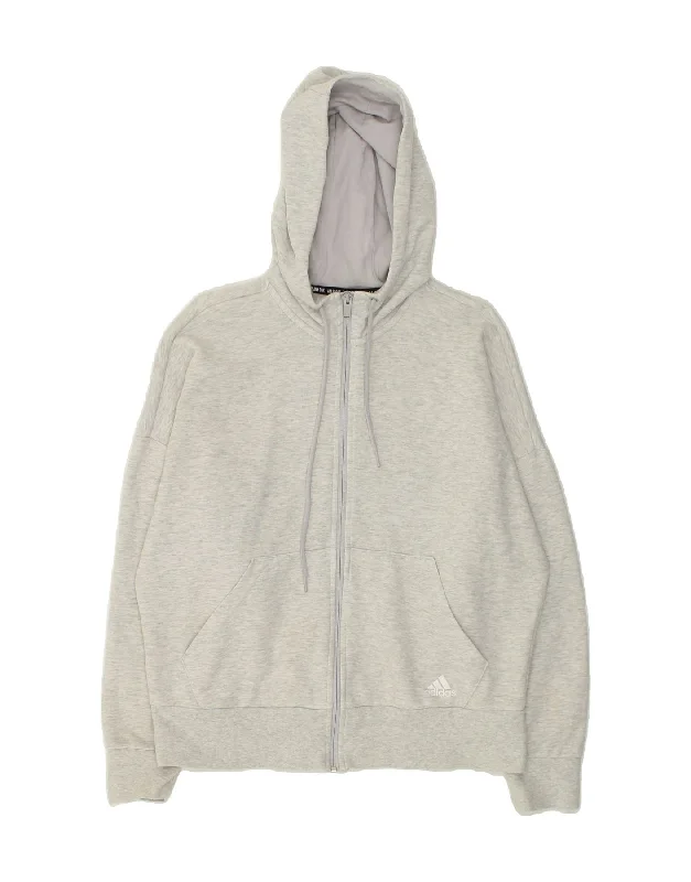 Today's Special ADIDAS Womens Zip Hoodie Sweater UK 16-18 Large Grey Cotton